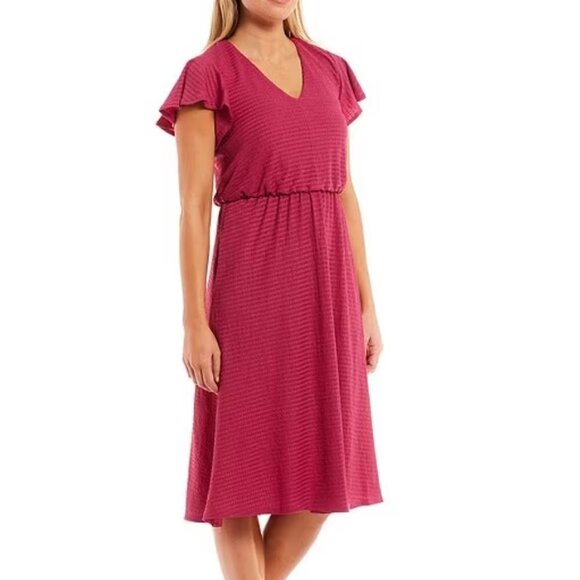 London Times V-Neck Flutter Short Sleeve Elastic Waist Tie Back Midi Dress - XL - Picture 8 of 8